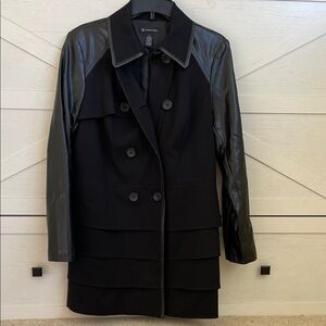 INC International Concepts Black Trench Coat with Leather Like Sleeves